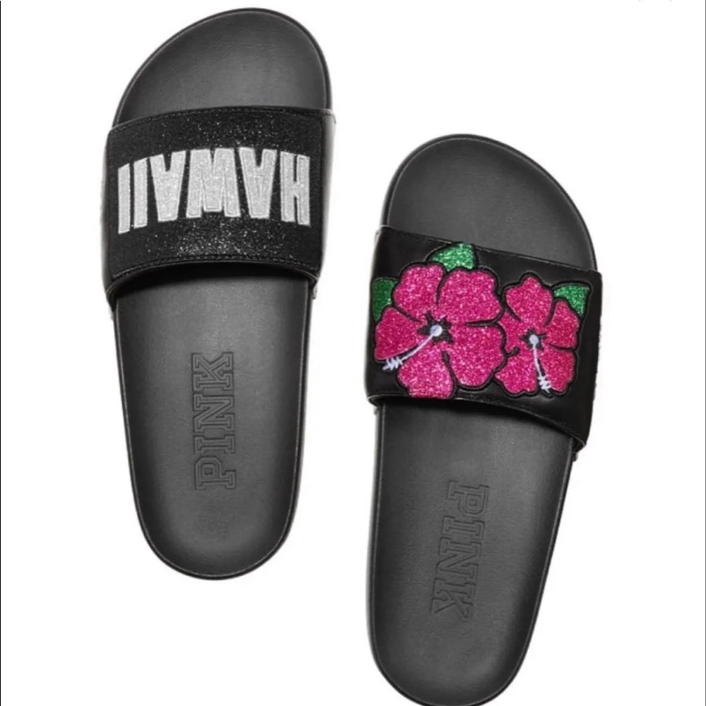 PINK BLING SLIDES, NIP, SIZE: MEDIUM